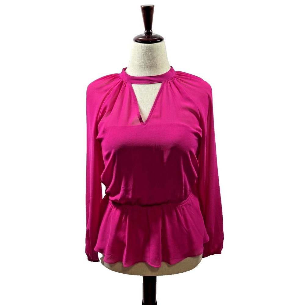 Express Women's Long Sleeve Chiffon Peplum Open Back Top Hot Pink Size Small